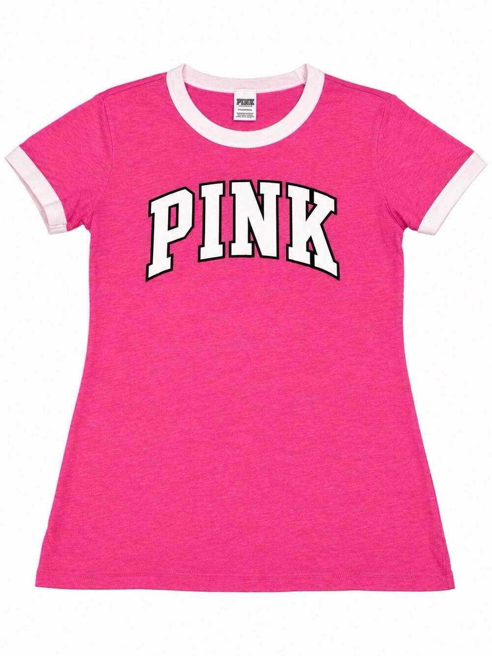 Victoria’s Secret PINK Women’s Small Pink Ringer T-Shirt Varsity Logo Y2K